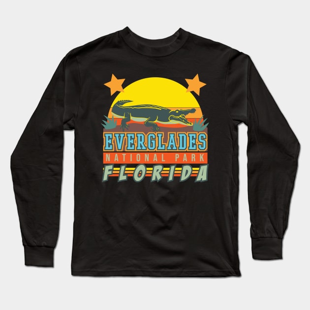 Colorful retro Everglades National Park Florida Alligator Long Sleeve T-Shirt by ScottsRed